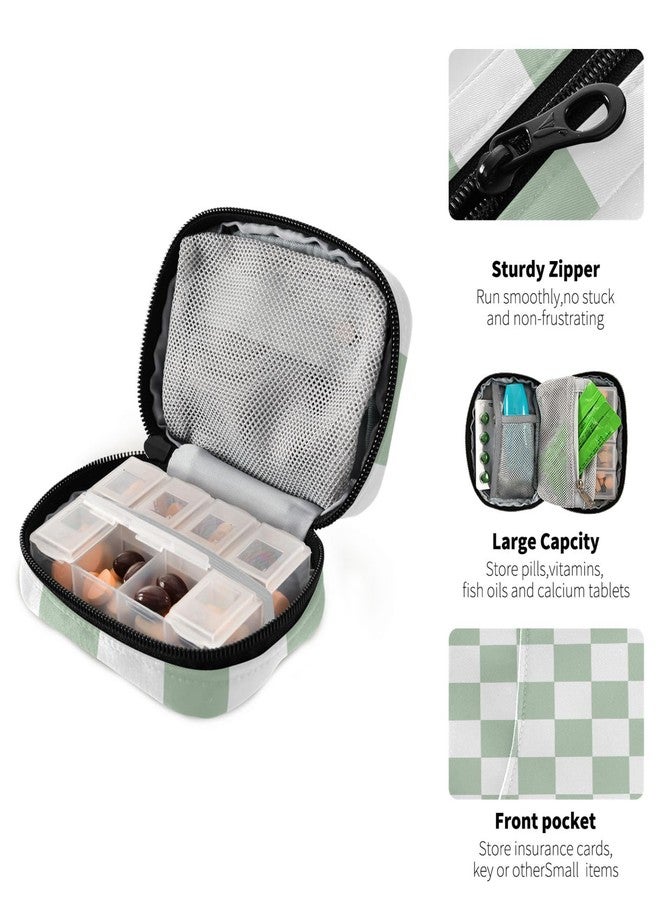 Eyanle Checkered Green and White Travel Pill Organizer Weekly Small (Cute) Pill Box 7 Day Pill Case Vitamin Holder Pill Bottle Organizer - Image 4